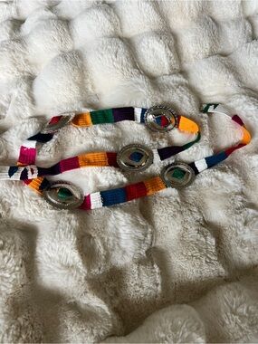 Colorful Woven Western Southwestern Multi-Color Belt with Silver Conchos